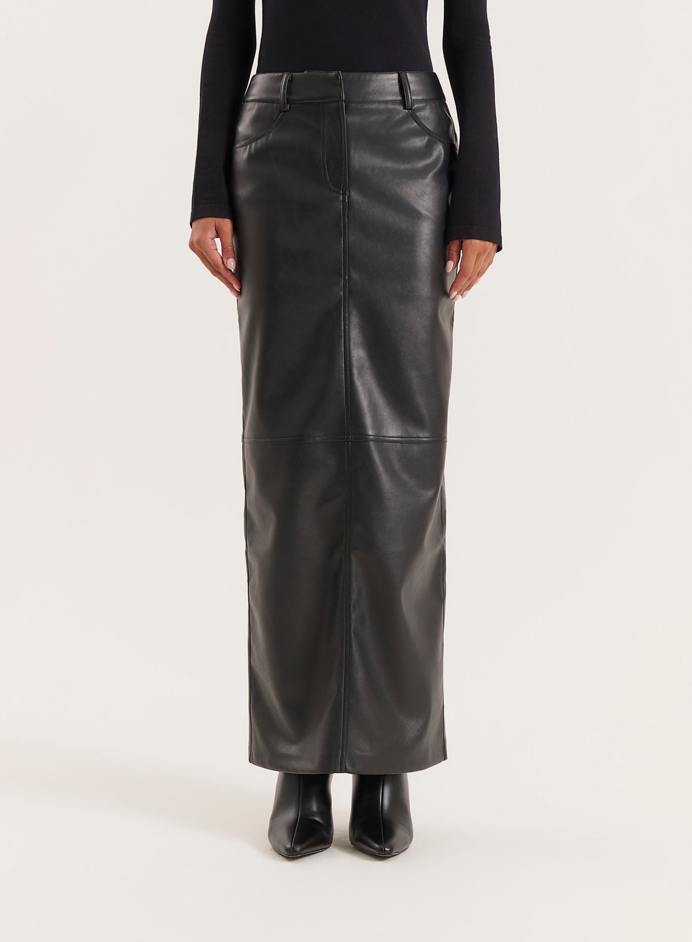 Black Tailored PU Maxi Skirt